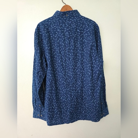 Toad & Co Tree Print Long Sleeve Button Down Shirt Blue Men's XL Slim Fit - Picture 5 of 10